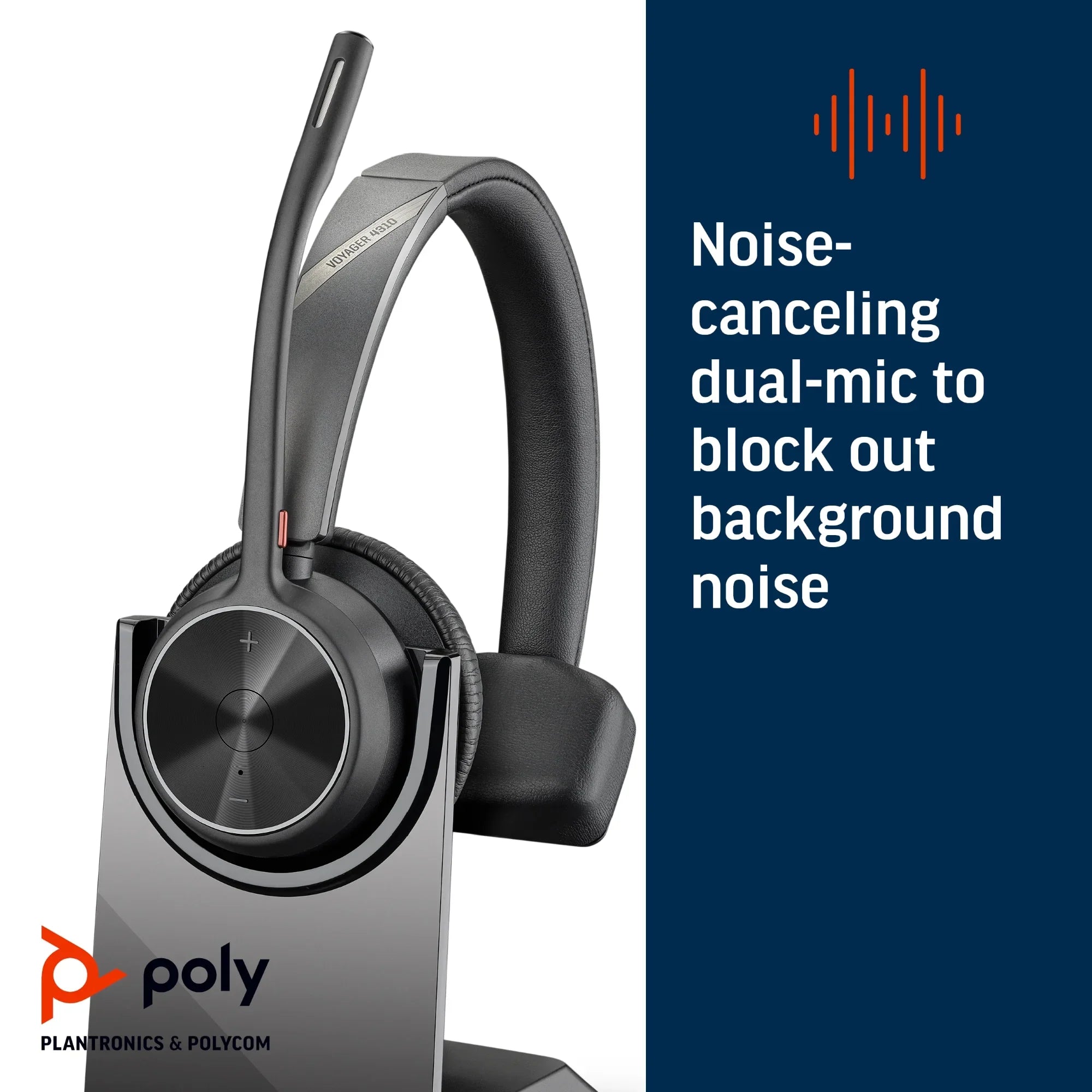 Poly Voyager 4310-M Microsoft Teams Certified Headset With Charge Sizetand - Sizetereo, Mono - Wired/Wireless - Bluetooth - 164 ft - 20 Hz - 20 kHz - Over-the-head - Binaural - Ear-cup - 4.92 ft Cable - ...