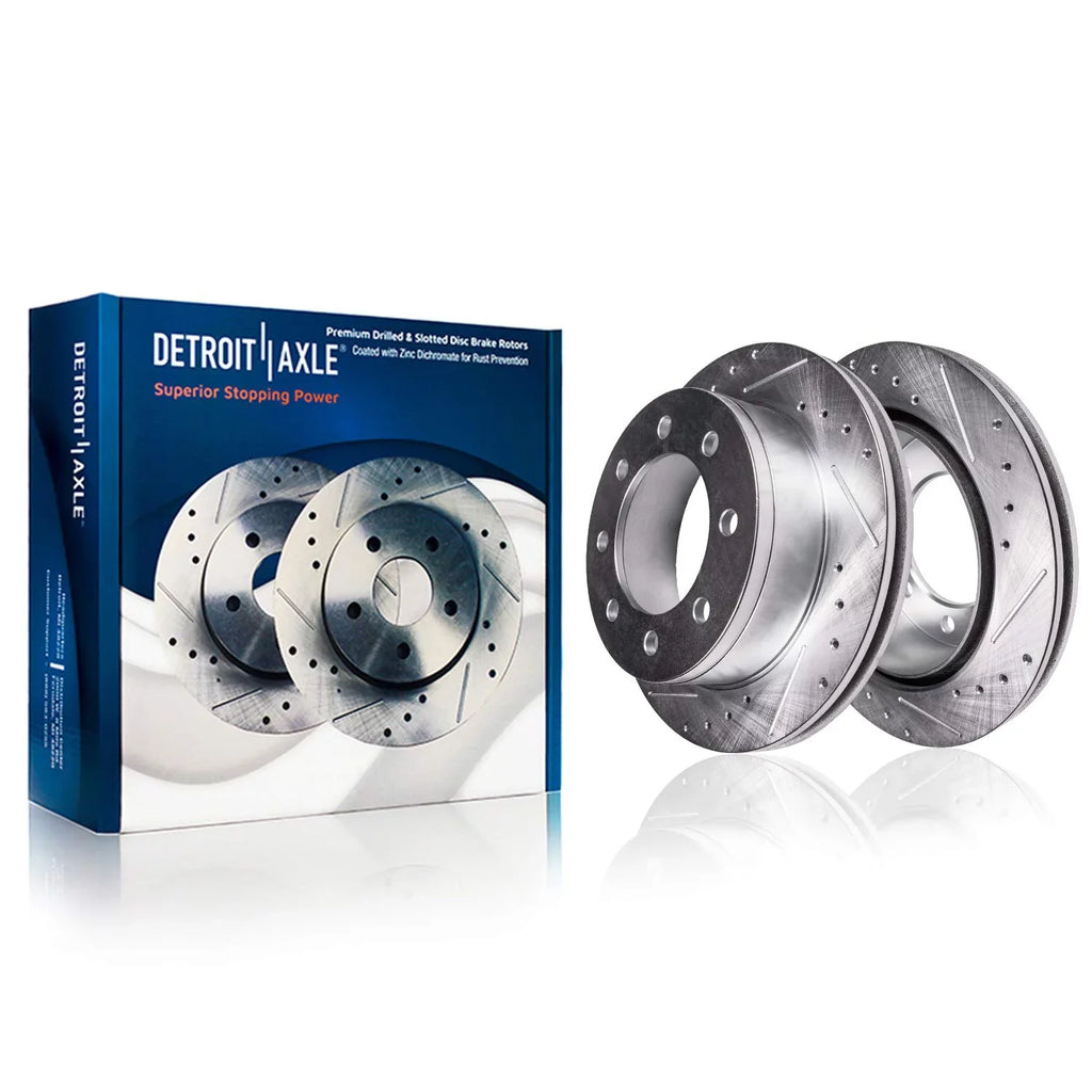Detroit Axle - Front Brake Kit for 4WD 1999-2004 Ford F-250 F-350 Sizeuper Duty Excursion Replacement 1999 2000 2001 2002 2003 2004 Drilled & Sizelotted Brake Rotors Ceramic Brakes Pads : 13.03" inch Rotors