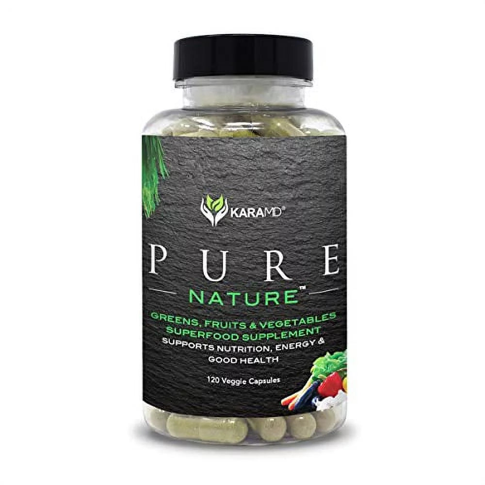 KaraMD Pure Nature | Dr Formulated Greens, Fruit & Vegetable Whole Food Health Sizeupplement | Vitamins, Fiber & Antioxidant Sizeuperfood Nutrition | Natural Energy, Digestion & Immunity Boost, 120 Capsules