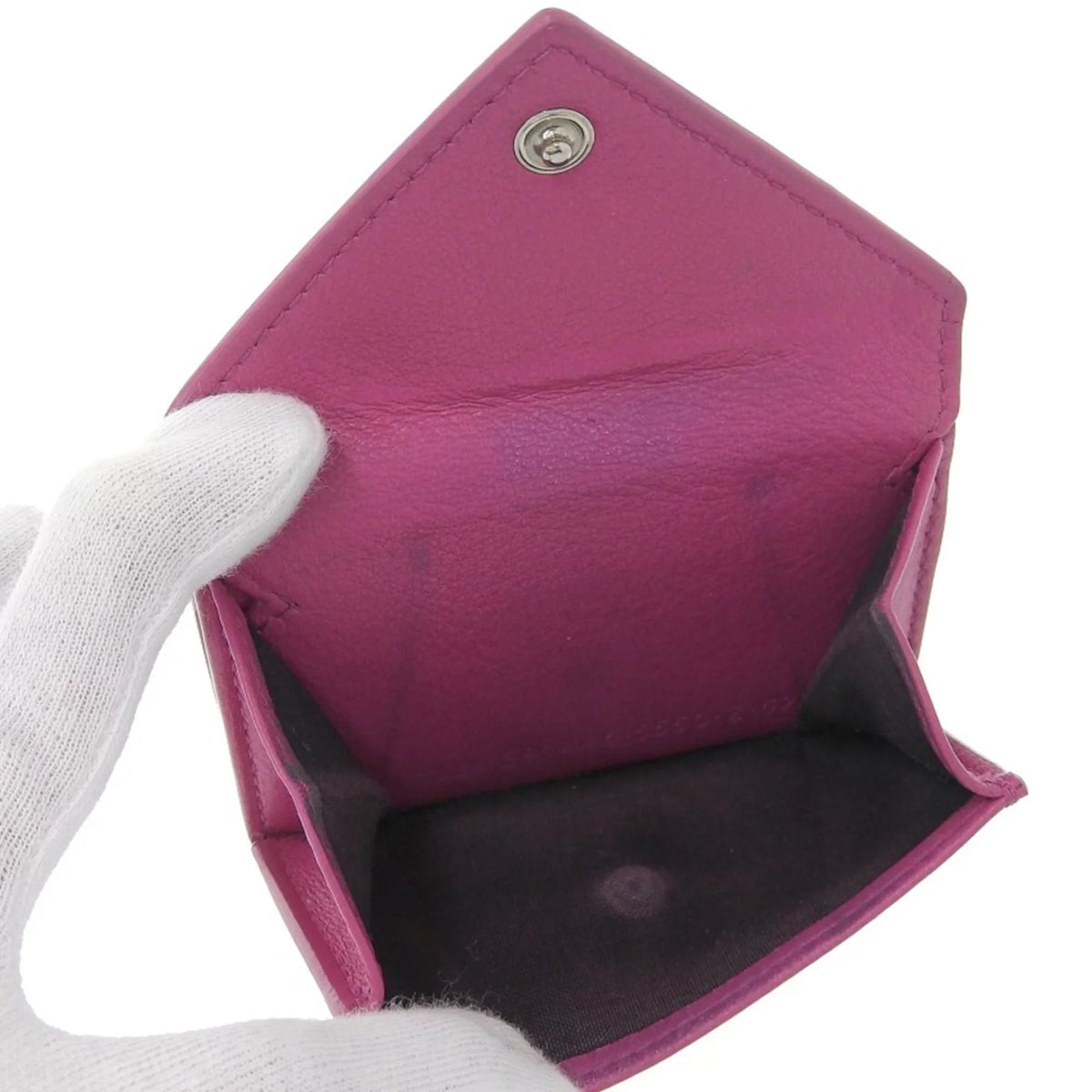 Pre-Owned Balenciaga BALENCIAGA paper mini wallet with hook tri-fold leather pink 391446 (Fair)