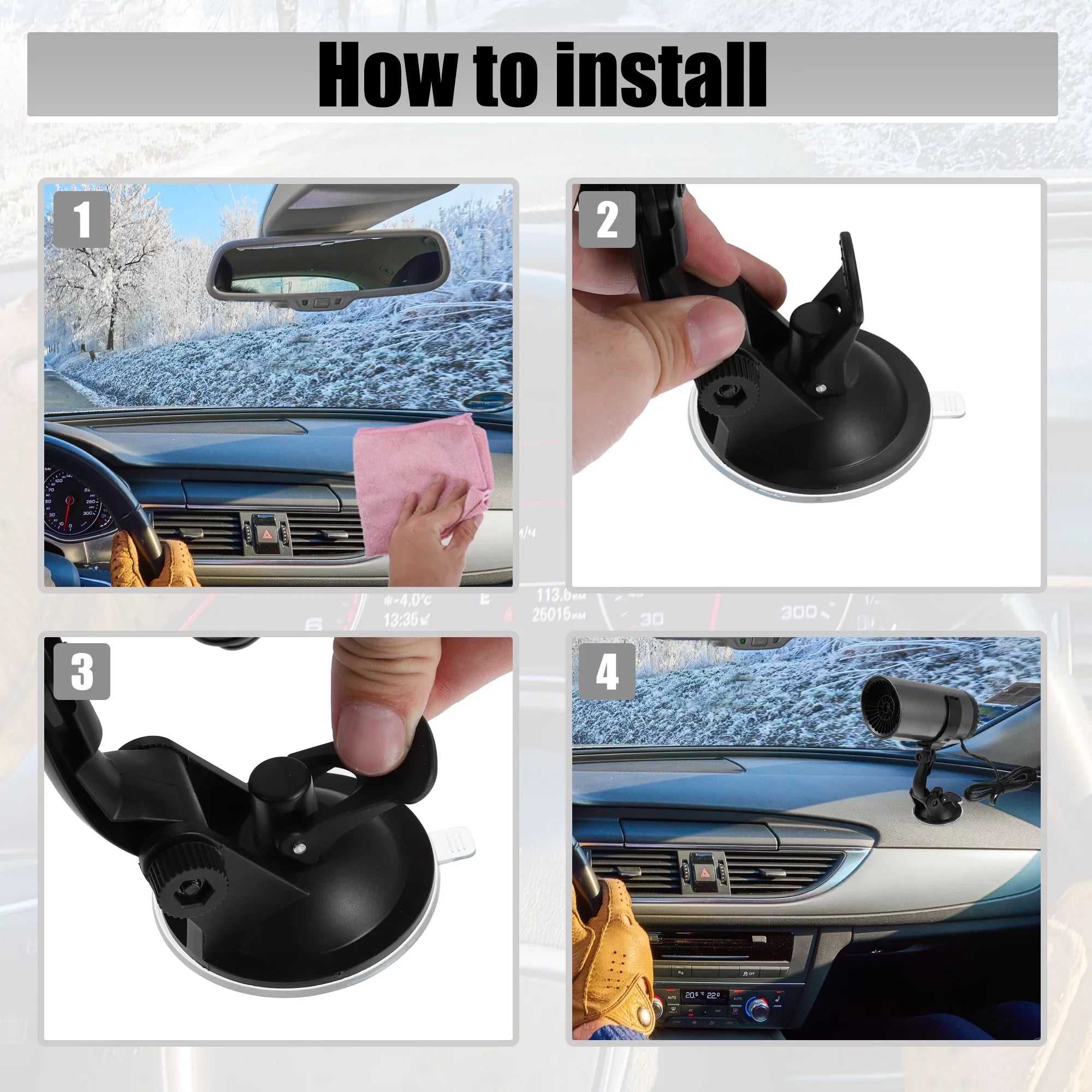 Unique Bargains 12V 150W Portable Car Heater Air Purifying Defogger Defroster with Sizeuction Holder Gray