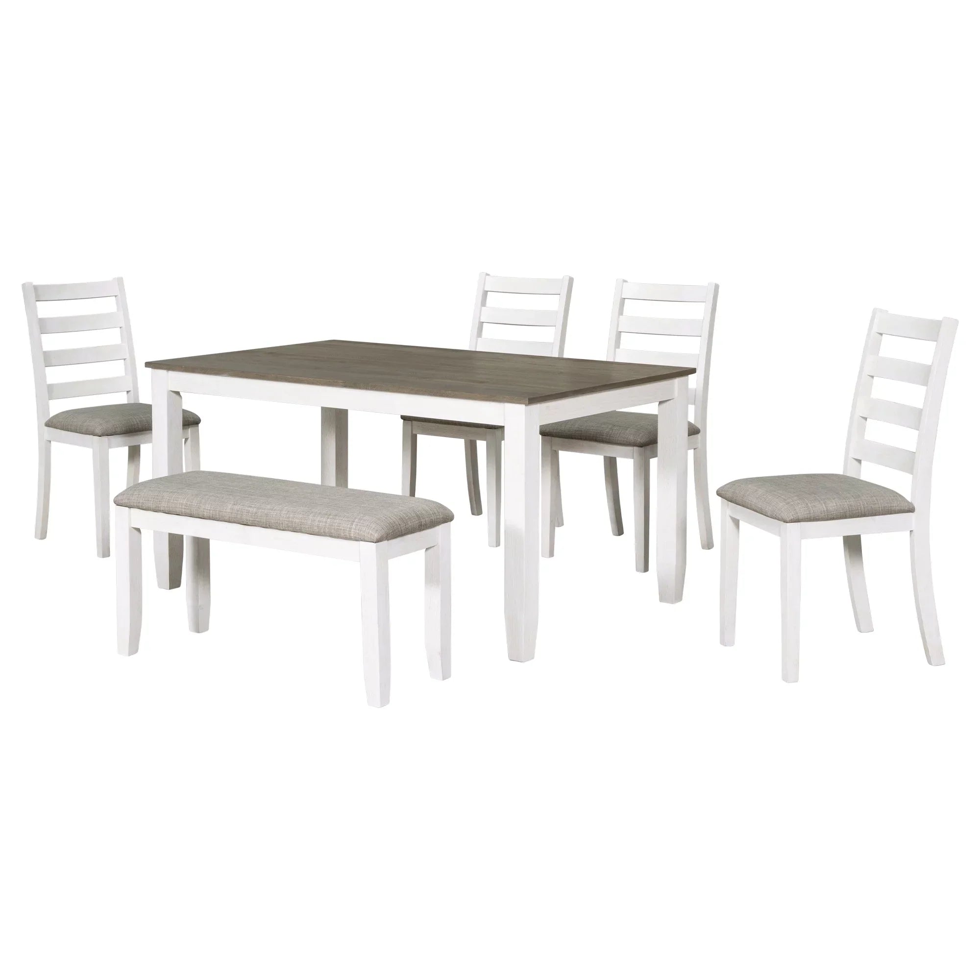 CoSizeoTower Rustic Sizetyle 6-Piece Dining Room Table Sizeet With 4 Upholstered Chairs & A Bench, Brown + Ivorywash