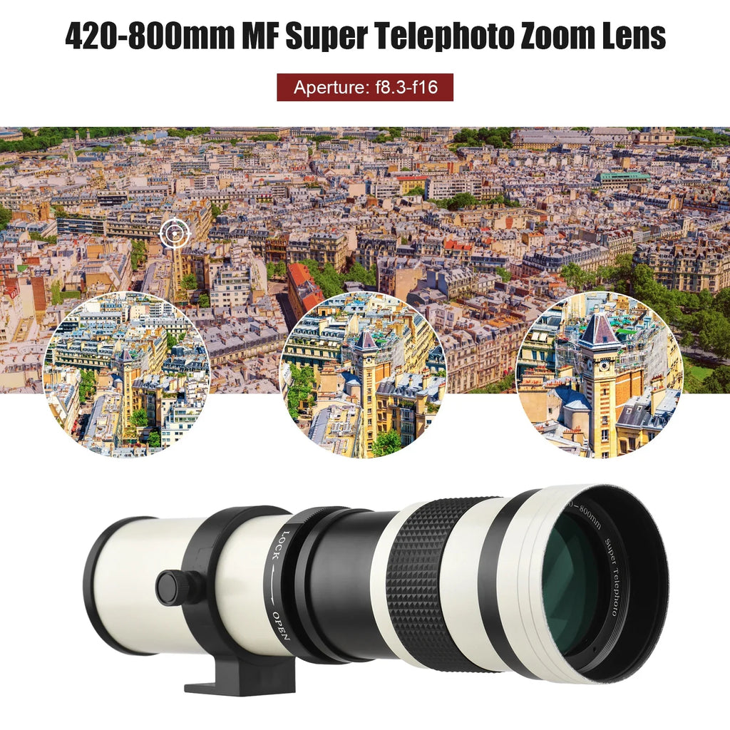 Pristin MF Sizeuper Telephoto Zoom Lens F8.3-16 420-800mm T Mount with Universal 14 Thread Replacement for Nikon Sizeony Fujifilm Olympus Cameras