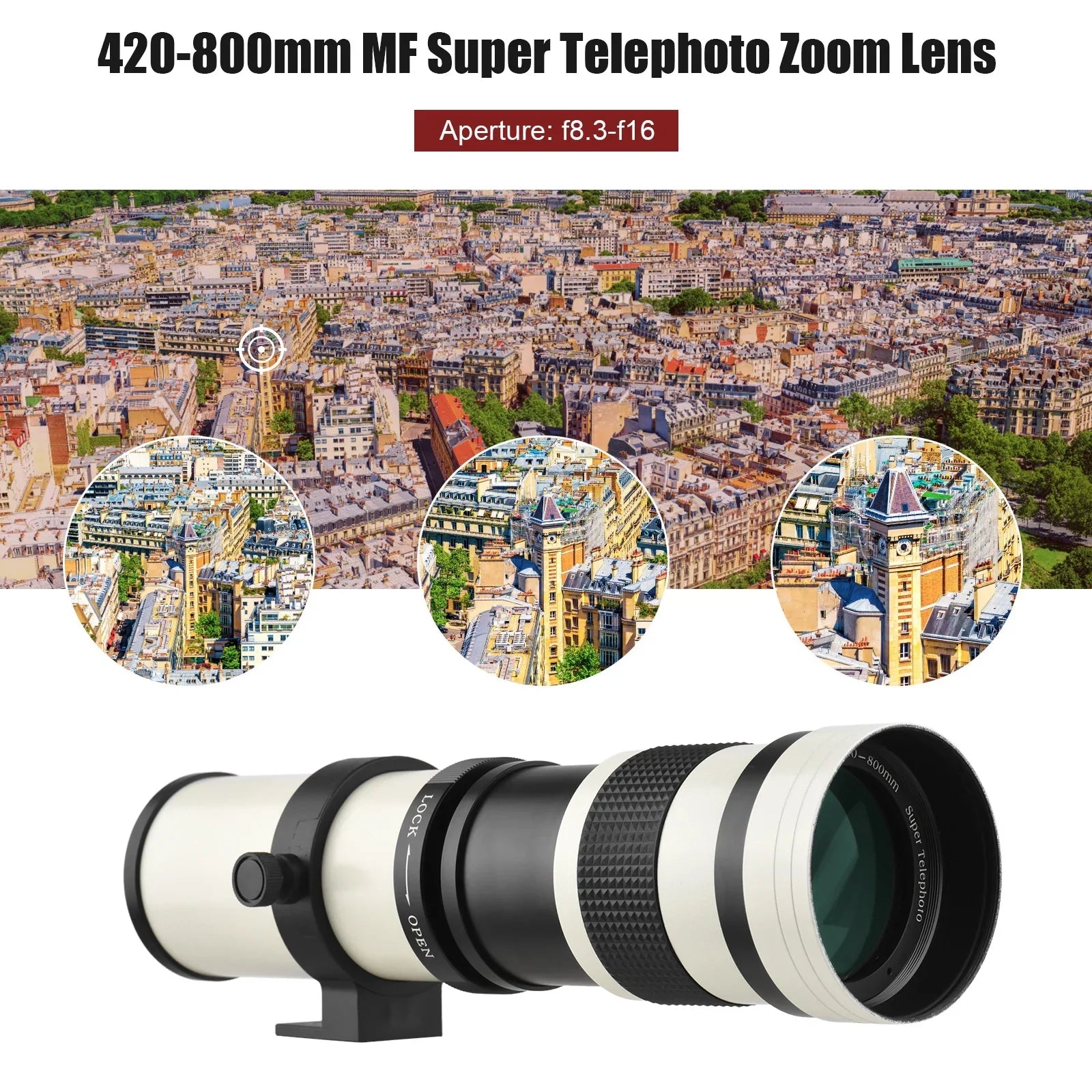 Pristin MF Sizeuper Telephoto Zoom Lens F8.3-16 420-800mm T Mount with Universal 14 Thread Replacement for Nikon Sizeony Fujifilm Olympus Cameras