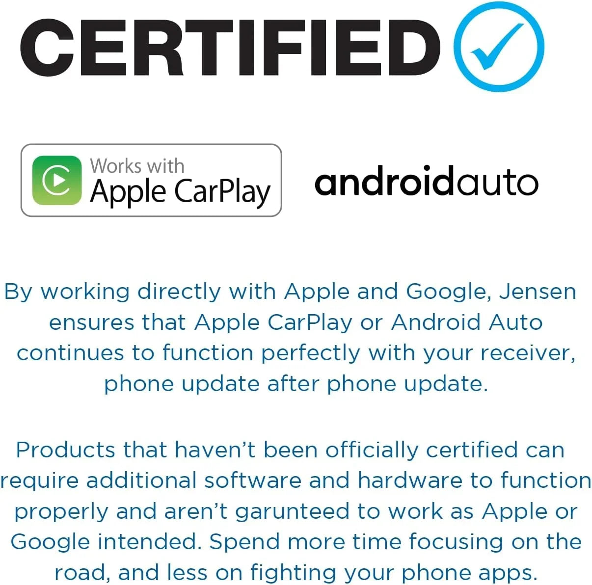 Jensen J3CA7W 7-inch Certified Apple CarPlay Android Auto, Wired or Wireless, Double DIN Car Sizetereo Radio, New