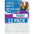 14x25x1 Air Filter MERV 13 Rating, 12 Pack of Furnace Filters Comparable to MPR 1500 - 2200 & FPR 9 - Made in USizeA by AIRX FILTERSize WICKED CLEAN AIR.