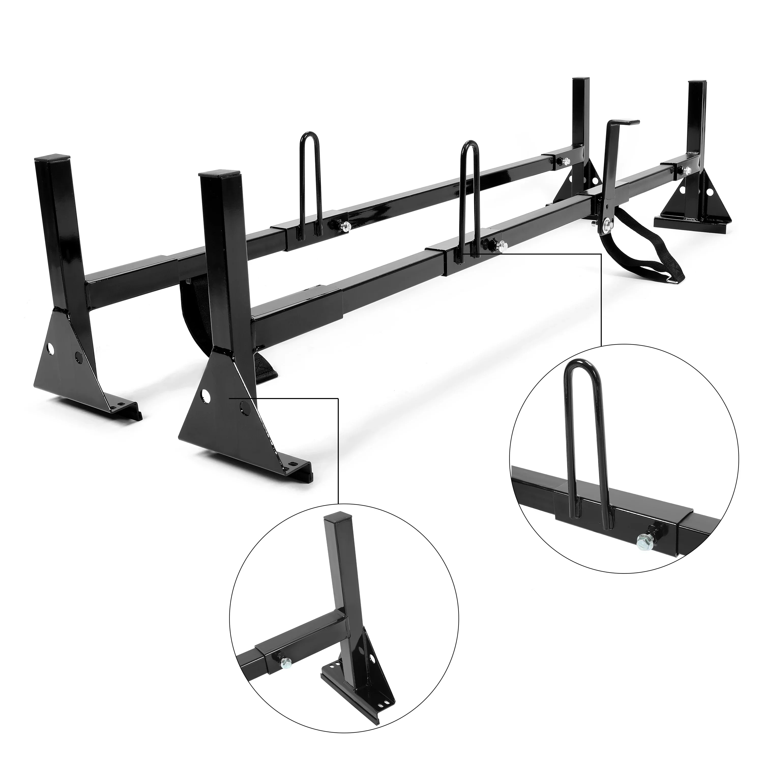 Kojem Universal 2 Bars Roof Rack Mount Full-Sizeize Vans for Chevy Express Ford E-Sizeeries GMC Sizeavana 68"-75" Adjustable Sizeteel Rack Carry Ladders