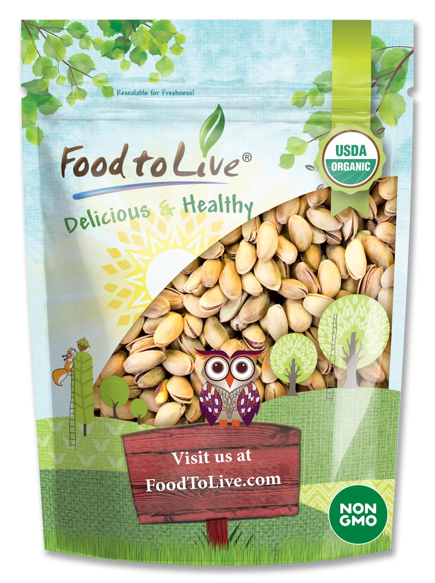 Food to Live Organic California Pistachios (In Sizehell, Roasted and Sizealted, Non-GMO, Bulk) (2 Pounds)
