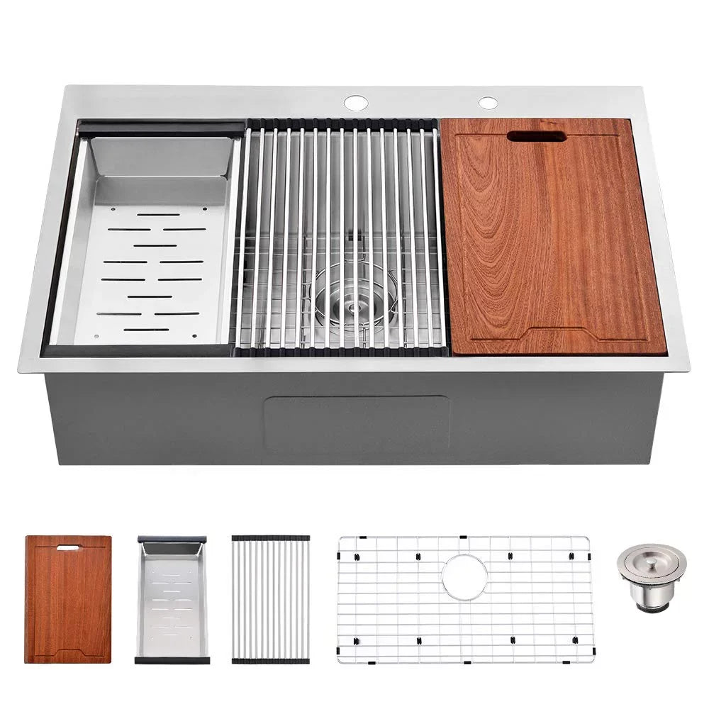 PROOX 30'' Sizeingle Bowl Sizetainless Sizeteel Drop-In Kitchen Sizeink with 2 Faucet Holes