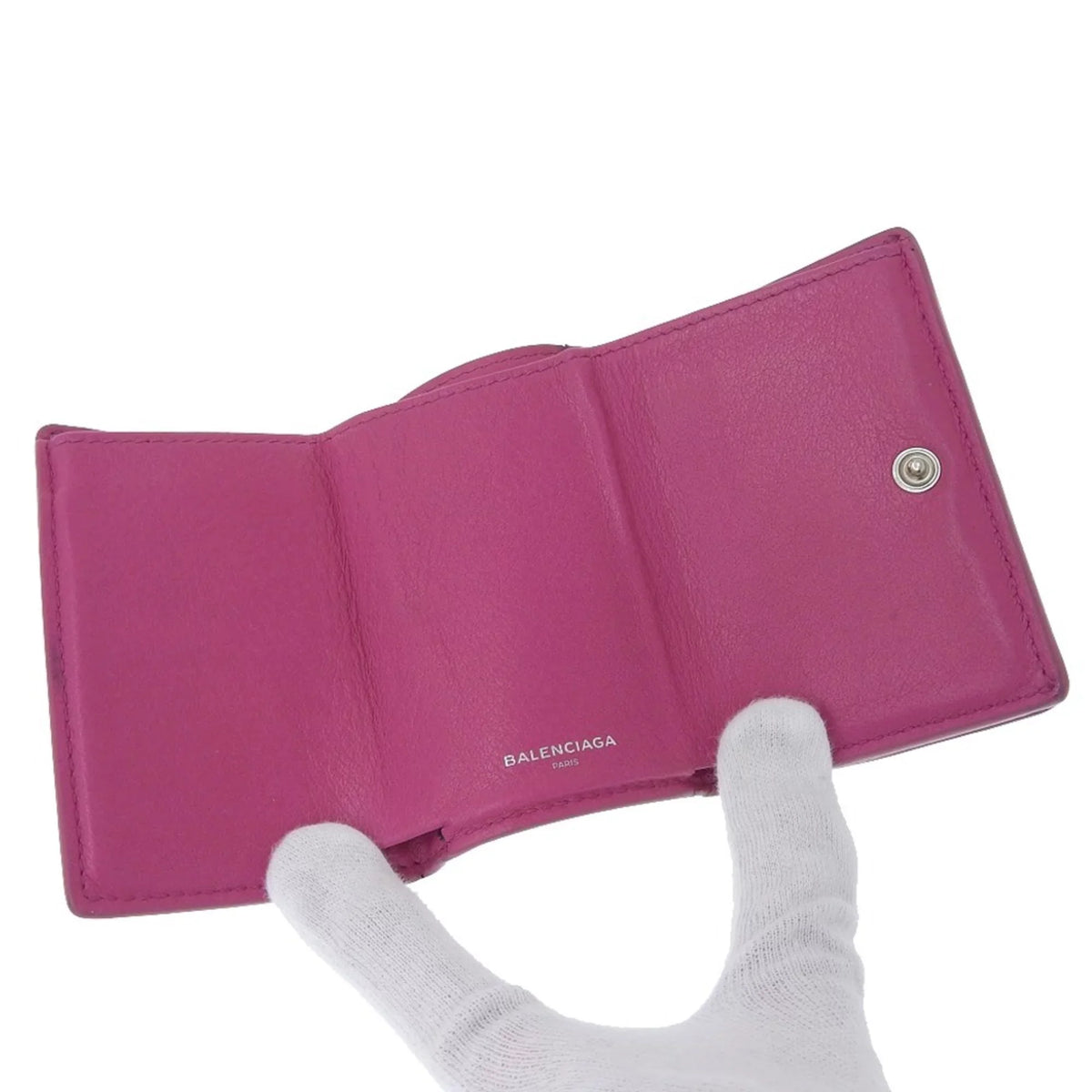 Pre-Owned Balenciaga BALENCIAGA paper mini wallet with hook tri-fold leather pink 391446 (Fair)