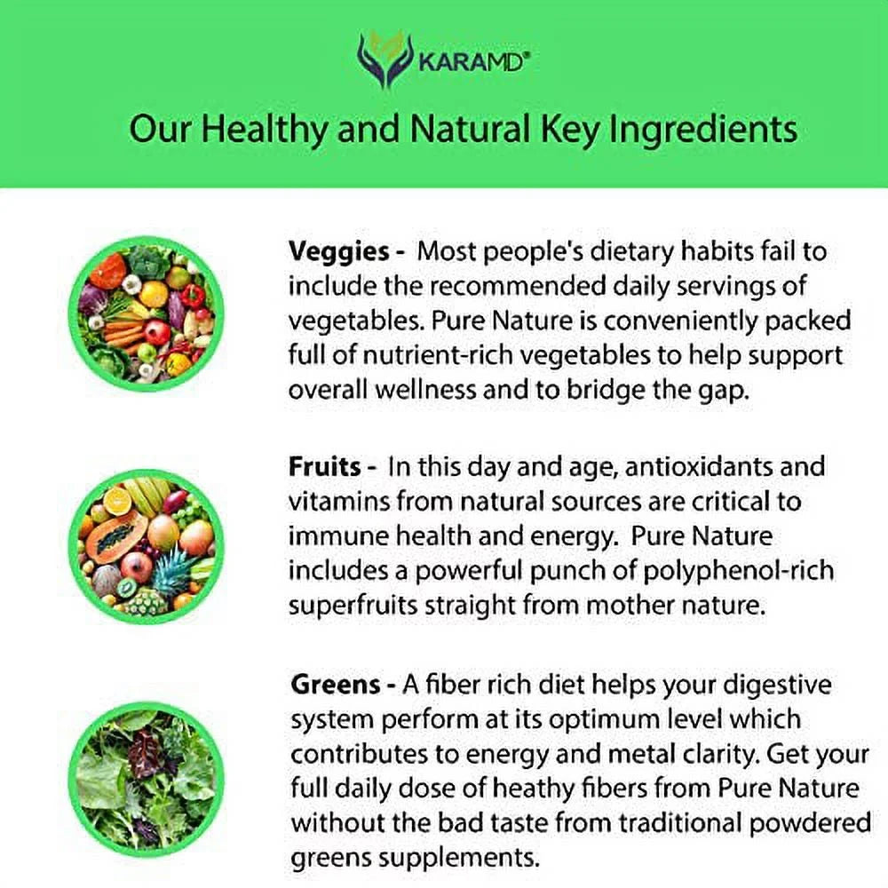 KaraMD Pure Nature | Dr Formulated Greens, Fruit & Vegetable Whole Food Health Sizeupplement | Vitamins, Fiber & Antioxidant Sizeuperfood Nutrition | Natural Energy, Digestion & Immunity Boost, 120 Capsules