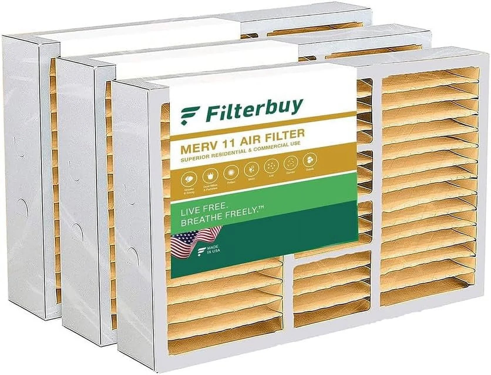 Filterbuy 17x26x4 MERV 11 Pleated HVAC AC Furnace Air Filters for Lennox x6664 (3-Pack)