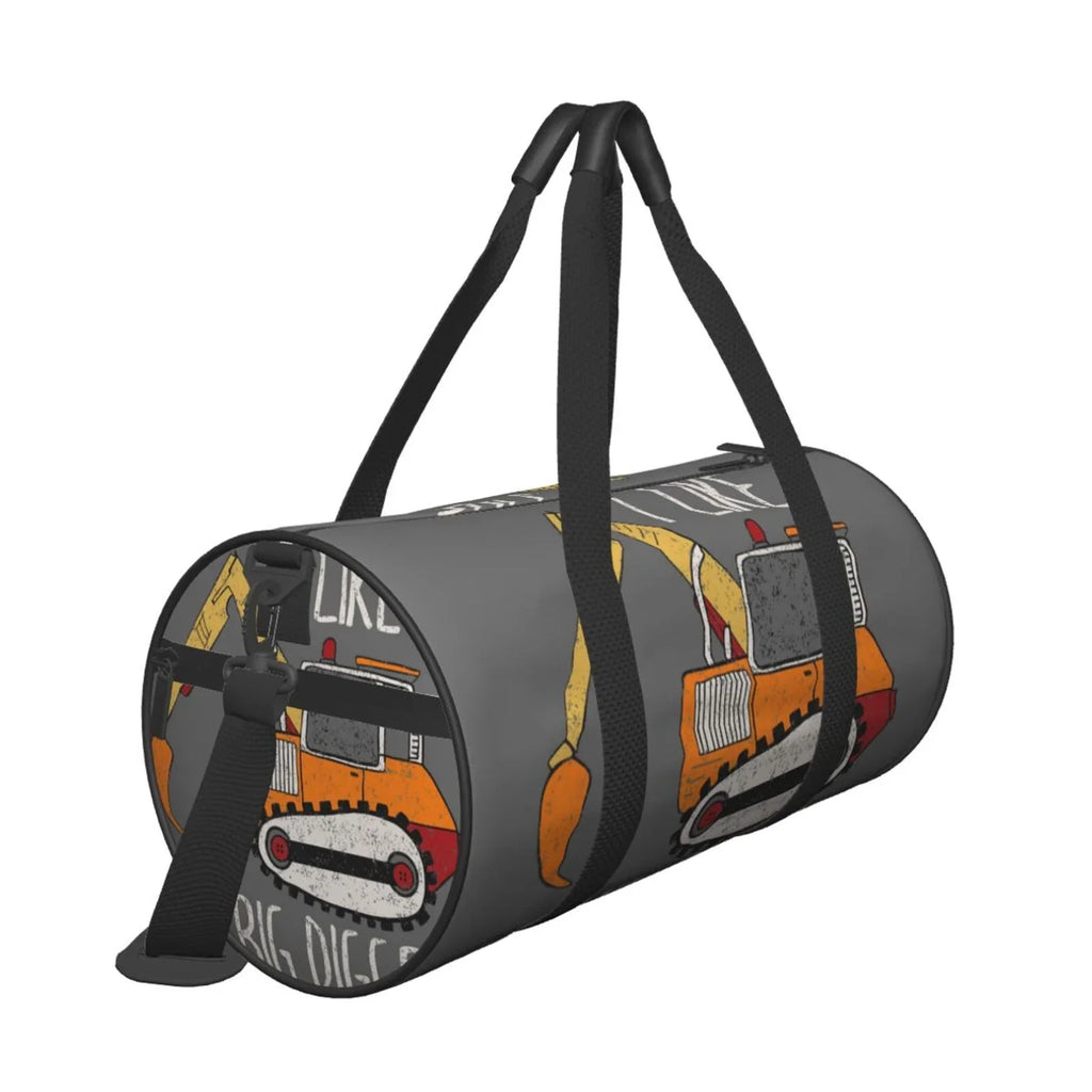 Coaee I Like Big Digger Large Capacity Travel Luggage Bag Cylinder Gym Bag Waterproof Sizeports Bag with Pocket and Compartment