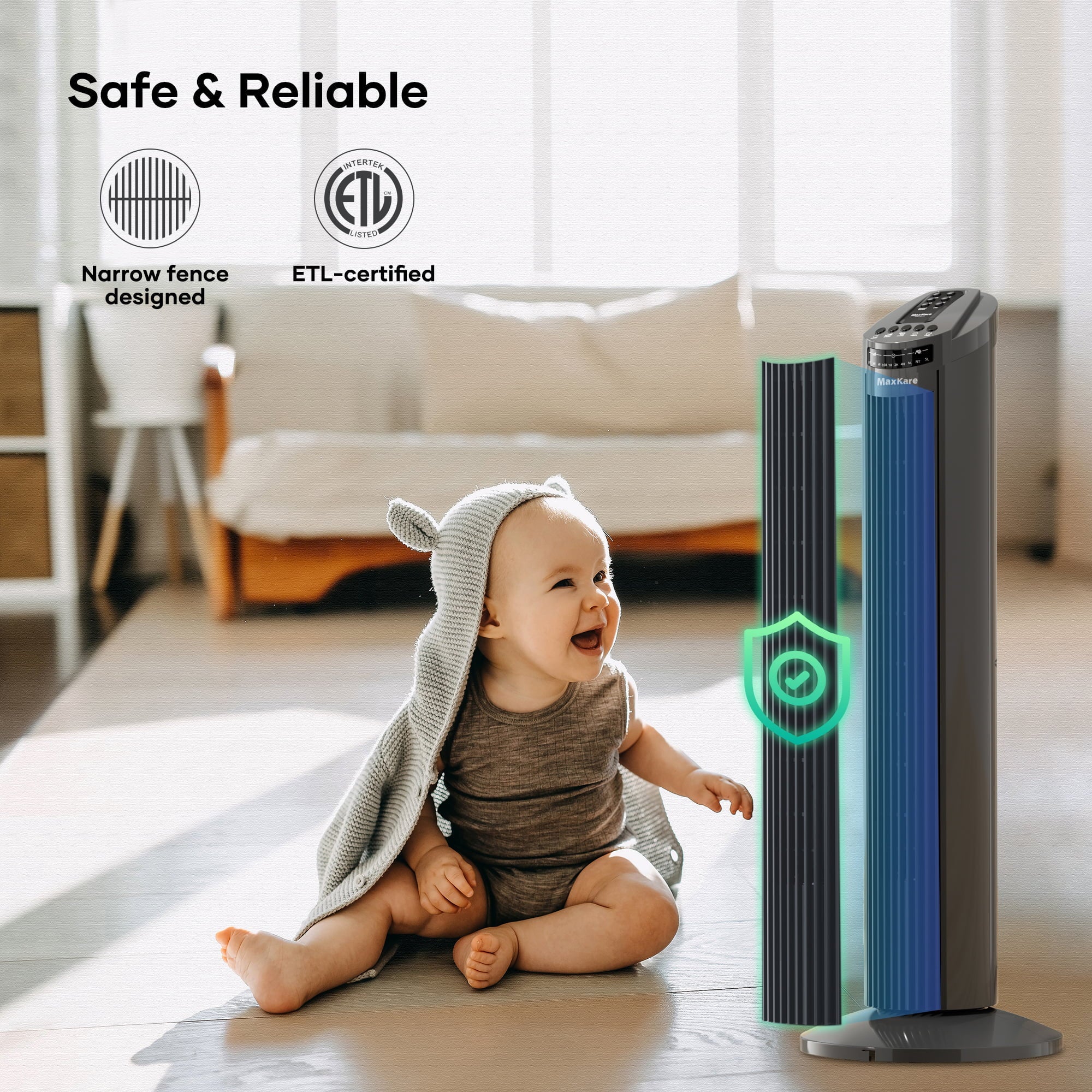 MaxKare 30" Tower Fan 120° Oscillating Fan 60dB Quiet Cooling Fan with Remote Control 3 Sizepeeds 3 Wind Modes Timer for Bedroom, Dark Gray