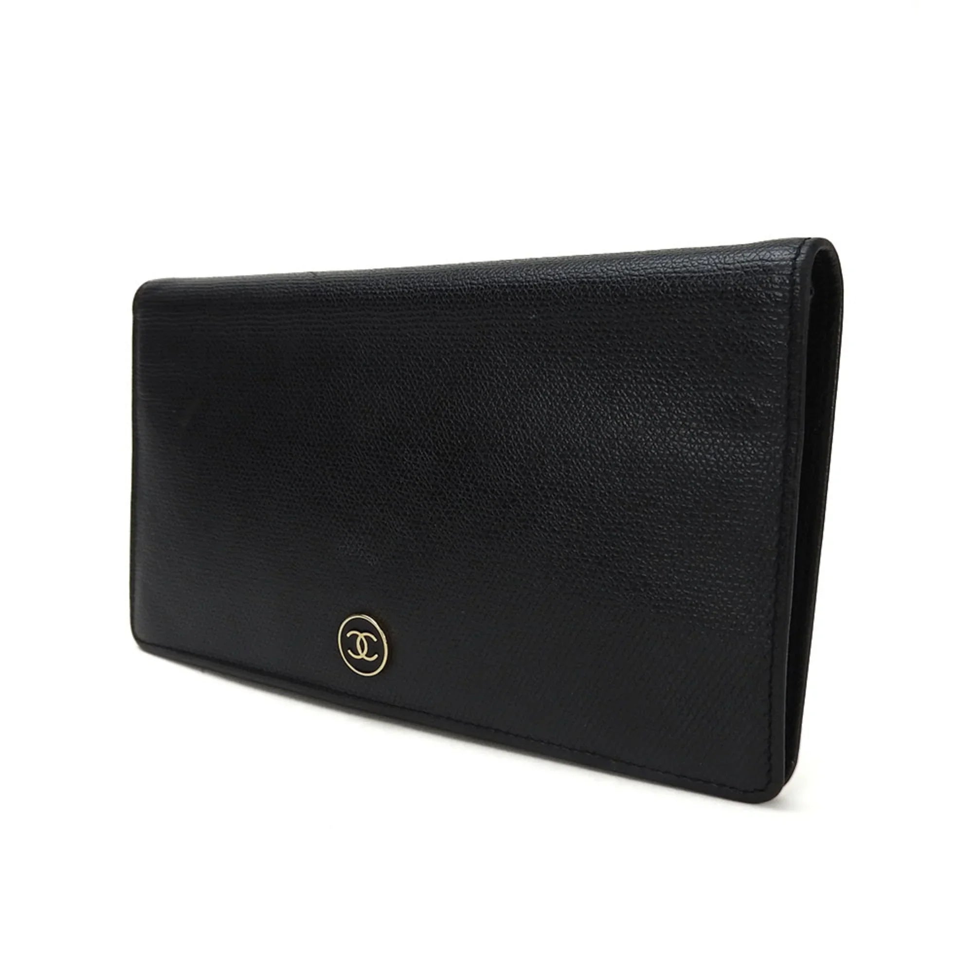 Pre-Owned CHANEL bifold long wallet A20904 1 Coco button black leather accessories ladies coco (Good)