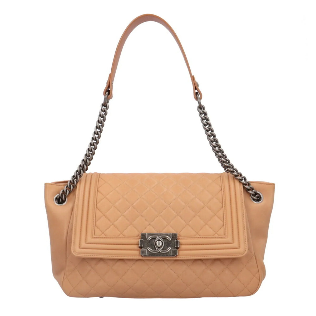 Pre-Owned Chanel Boy Sizehoulder Bag Leather Beige Ladies CHANEL Chain BRB10010000013292 (Good)