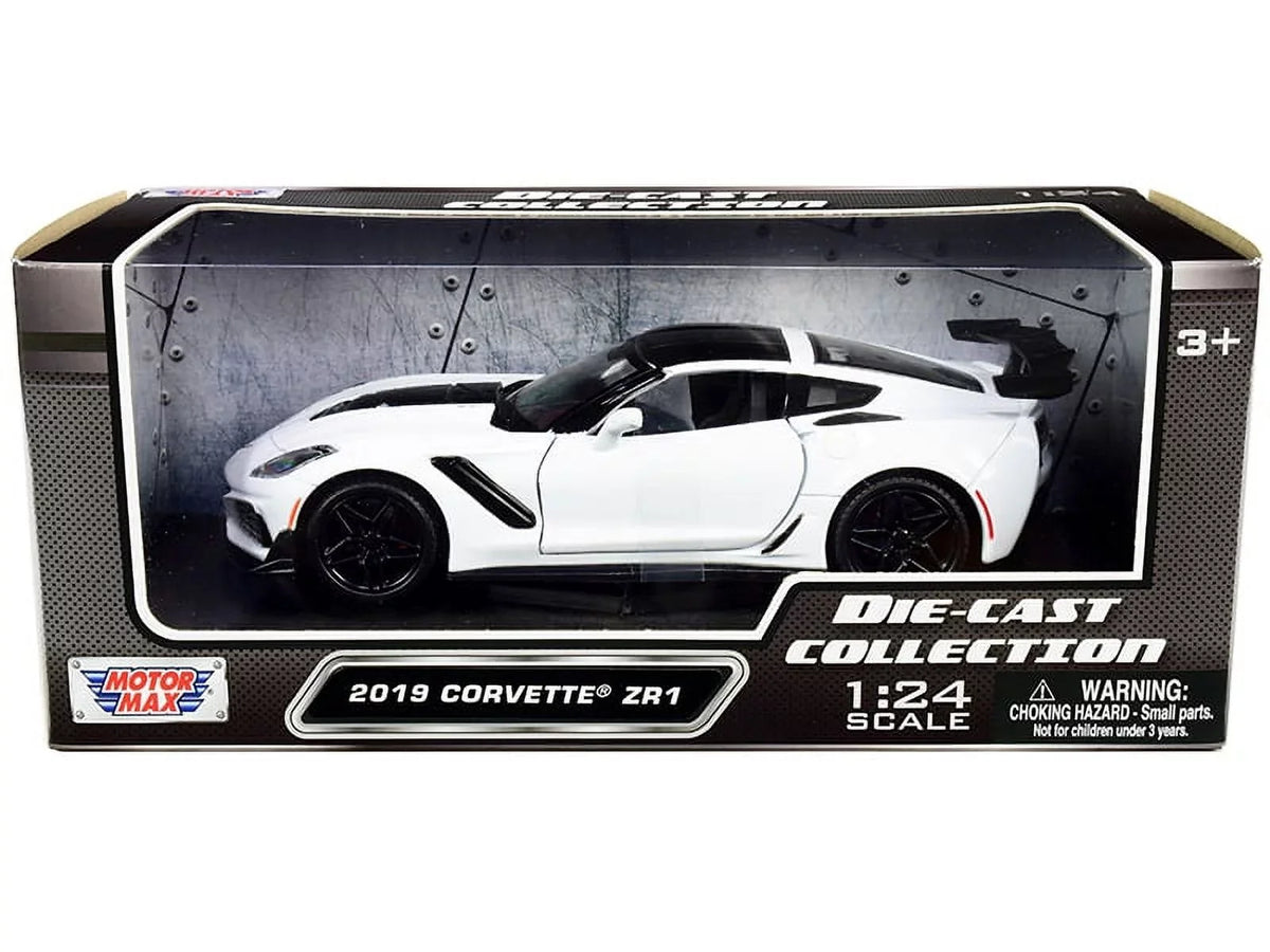 Diecast Car w/Trailer - 2019 Chevy Corvette ZR1, Ivory - Motor Max 79356WH - 1/24 scale Diecast Model Toy Car