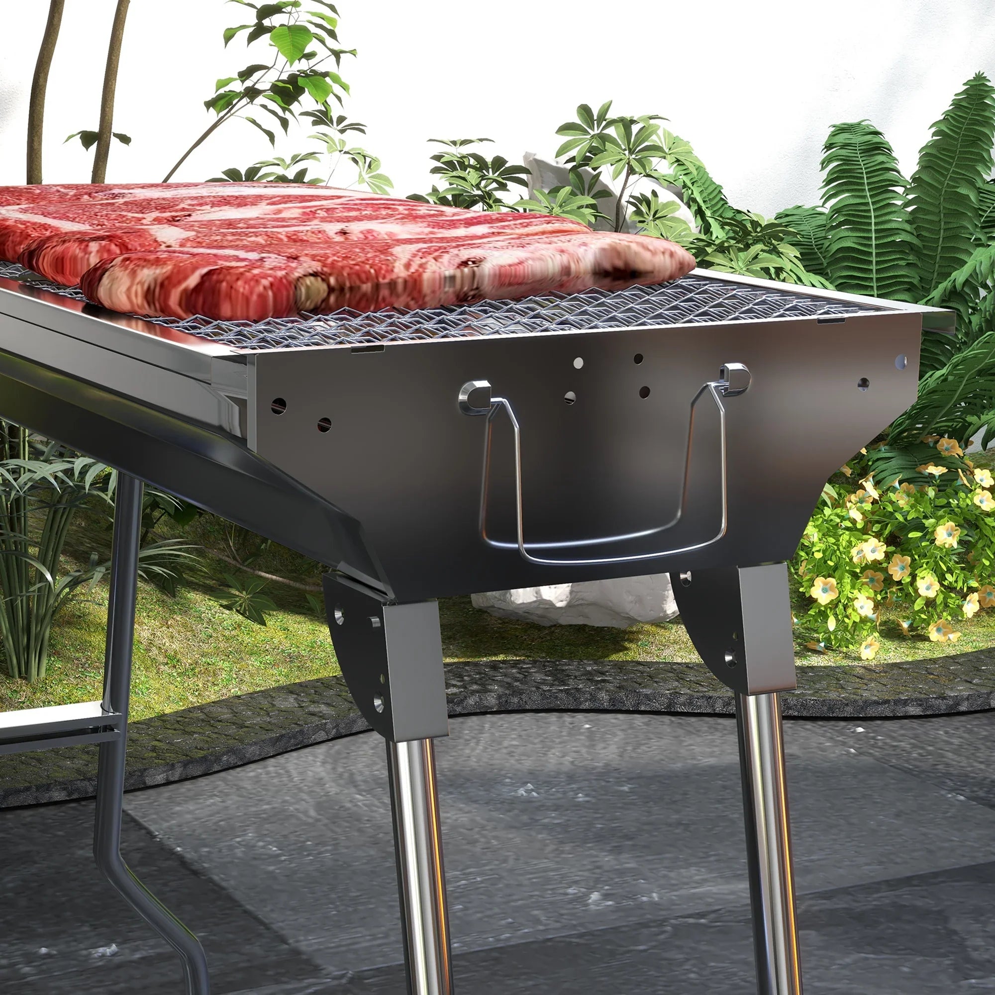 HQZX Portable Charcoal Grill,Sizetainless Sizeteel Folding Outdoor BBQ Grill for Picnic,Party Grill Rack