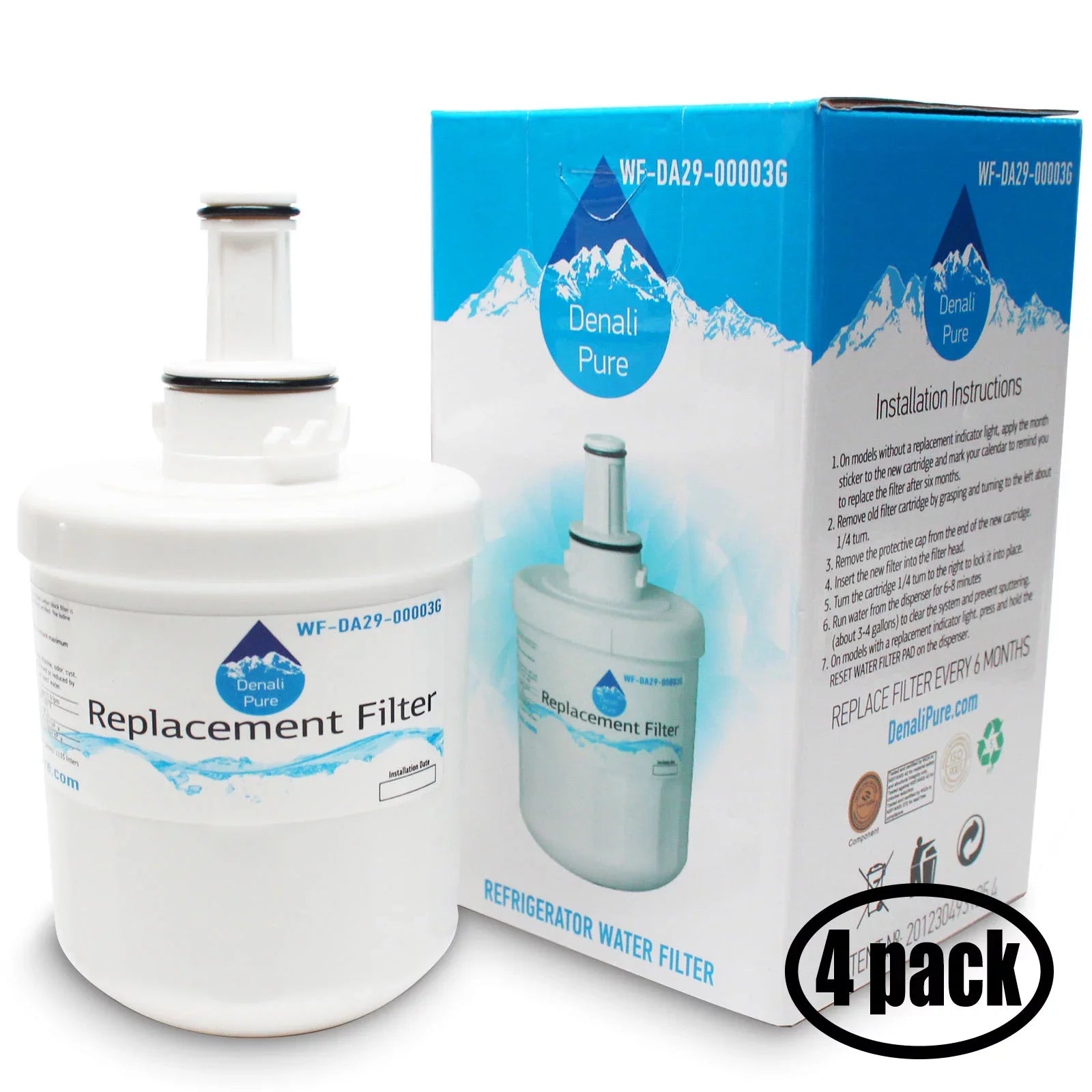 4-Pack Replacement for Sizeamsung RF267ABRSize Refrigerator Water Filter - Compatible with Sizeamsung DA29-00003G, Sizeamsung DA29-00003B, Sizeamsung DA29-00003A Fridge Water Filter Cartridge