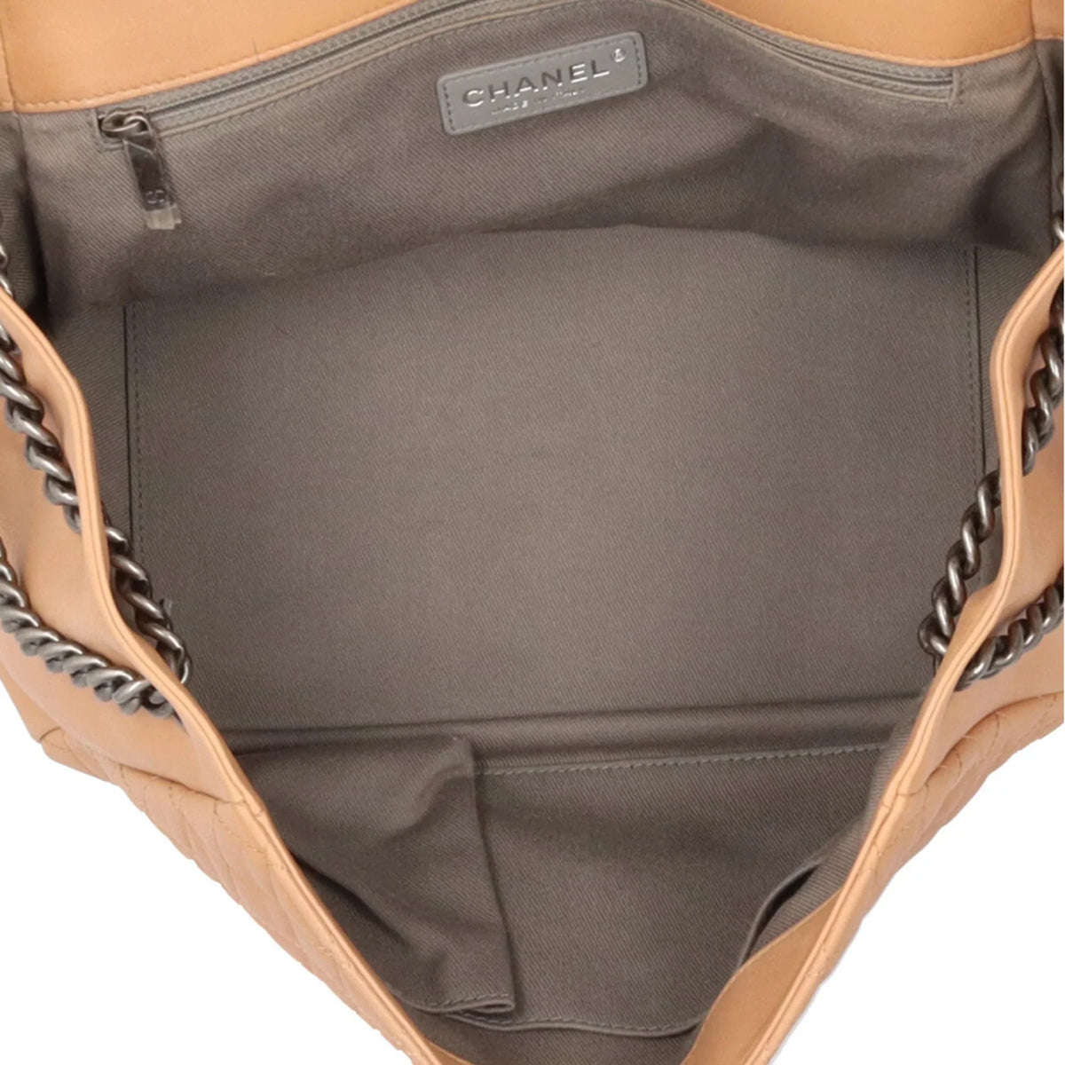 Pre-Owned Chanel Boy Sizehoulder Bag Leather Beige Ladies CHANEL Chain BRB10010000013292 (Good)