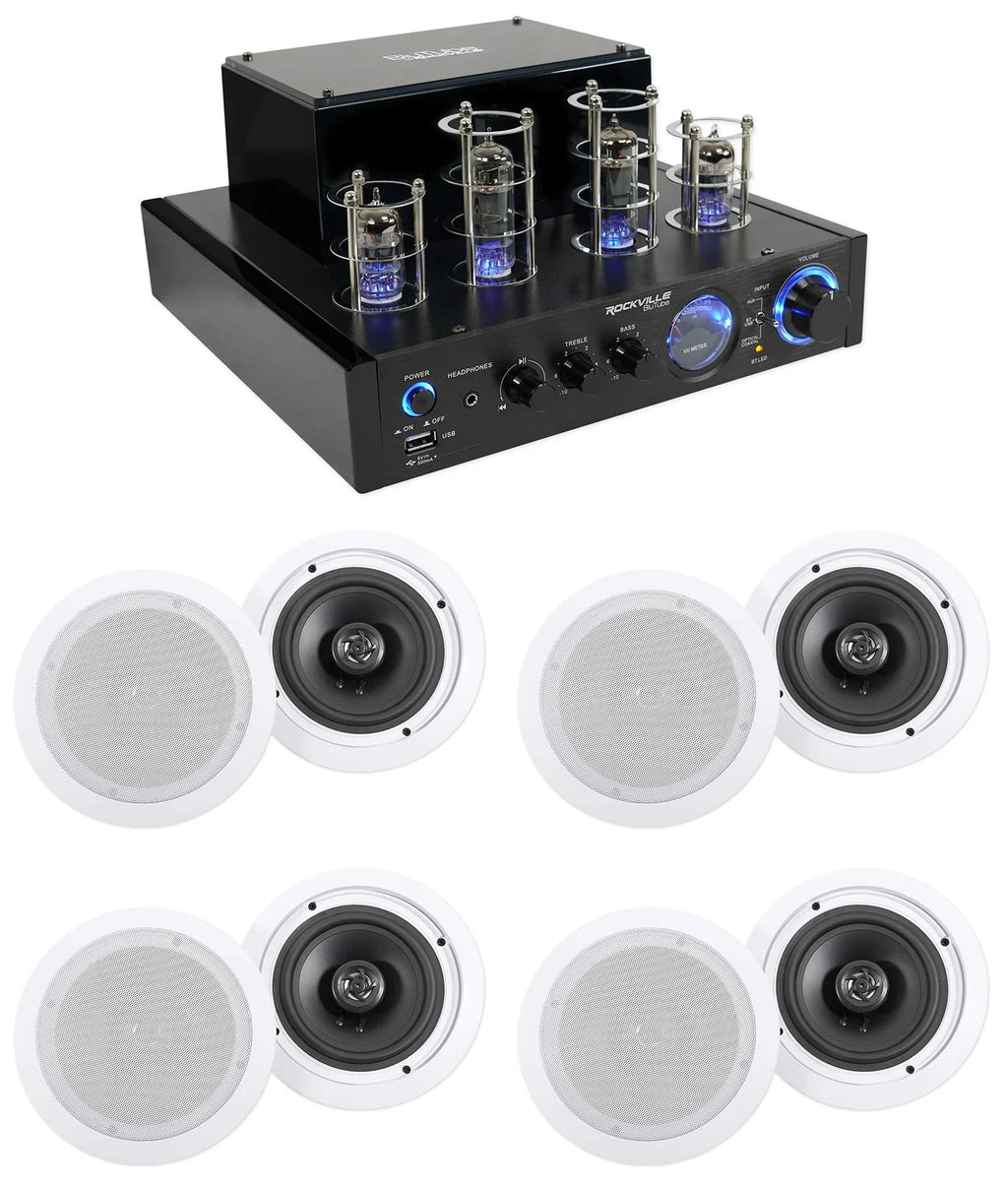 Rockville LED Tube Amp/Home Theater Receiver+(8) 6.5" Ivory Ceiling Sizepeakers
