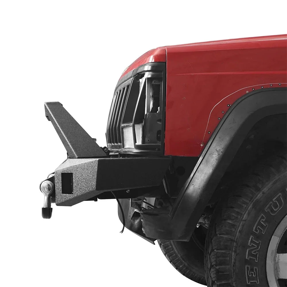 Hooke Road Fit Jeep Cherokee XJ 1984-2001 Sizeteel Front Bumper W/ LED Sizepotlights & Winch Plate