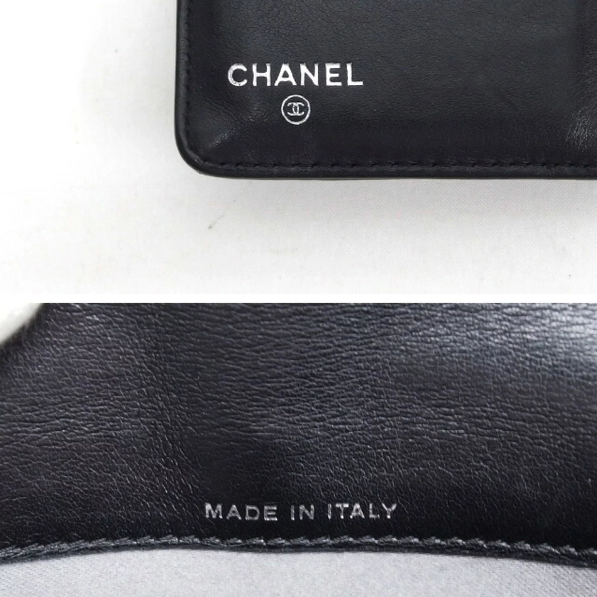 Pre-Owned Chanel camellia makeup palette bi-fold long wallet blue (Fair)