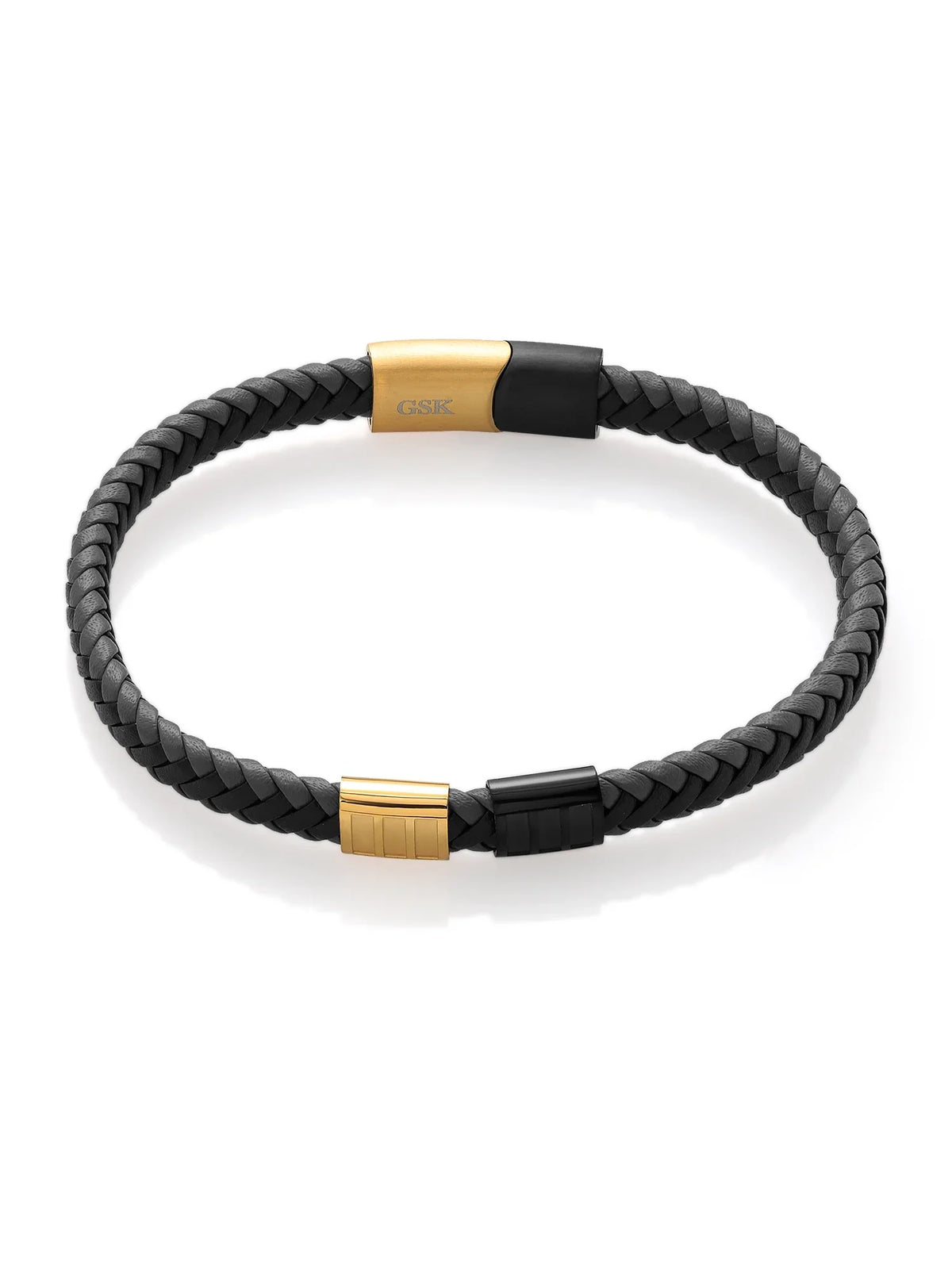 Gem Sizetone King Men's Sizetainless Sizeteel Gold Black Premium Genuine Leather Bracelet (8.25 inch, 7.7MM Width)