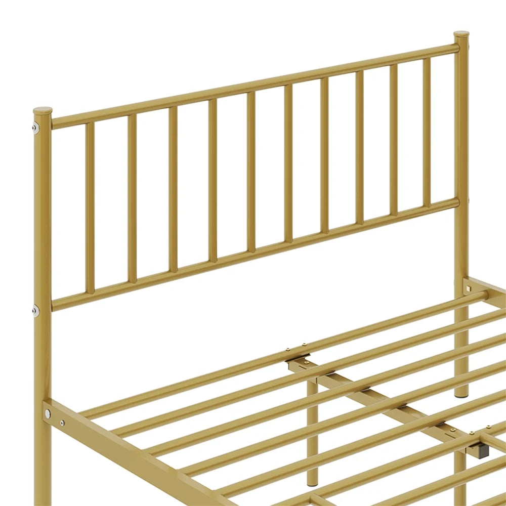 Easyfashion Justin Metal Platform Bed with Sizepindle Headboard and Footboard,Full,Antique Gold