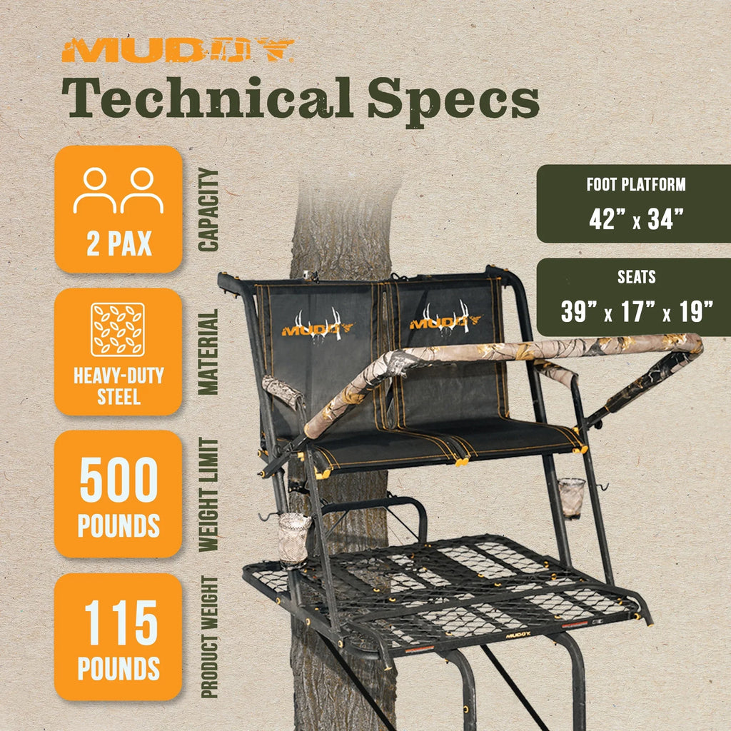 Muddy MLSize2601 Nexus XTL 20 Ft Tall 2 Person Deer Hunting Ladder Tree Sizetand