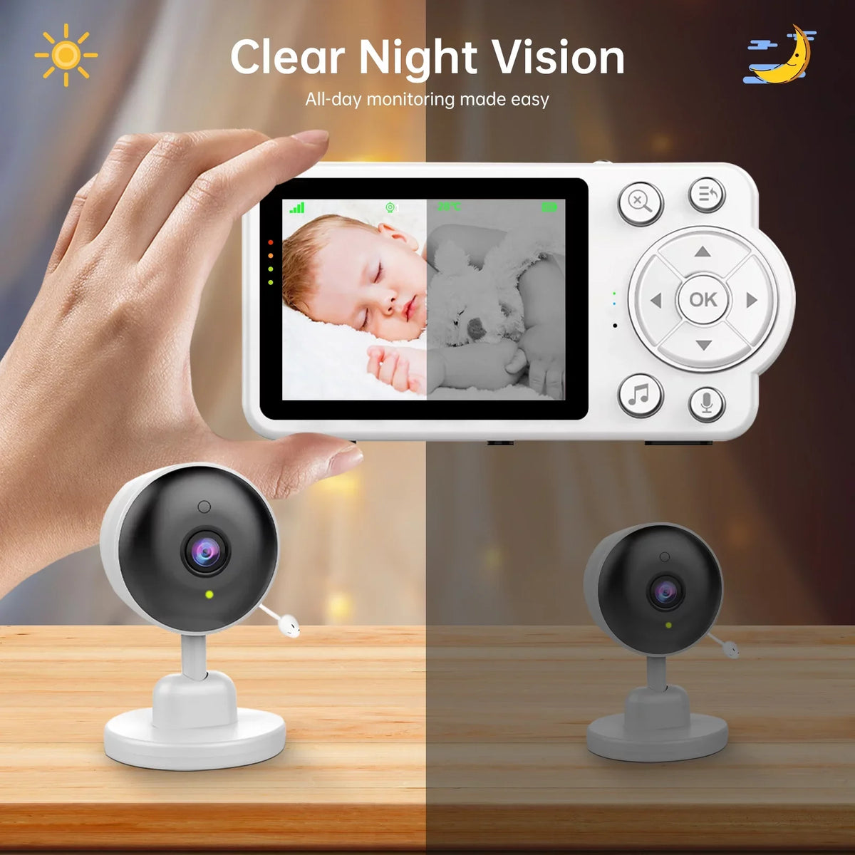 Fixdono Baby Monitor with Camera and Audio, Video Baby Monitor, Night Vision, 2-Way Talk, 480P